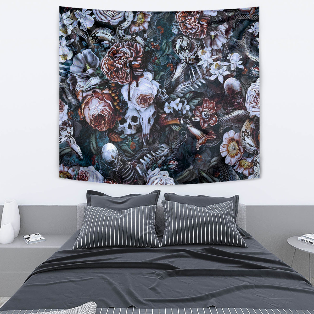 Skulls White Nightmare Tapestry - Wonder Print Shop