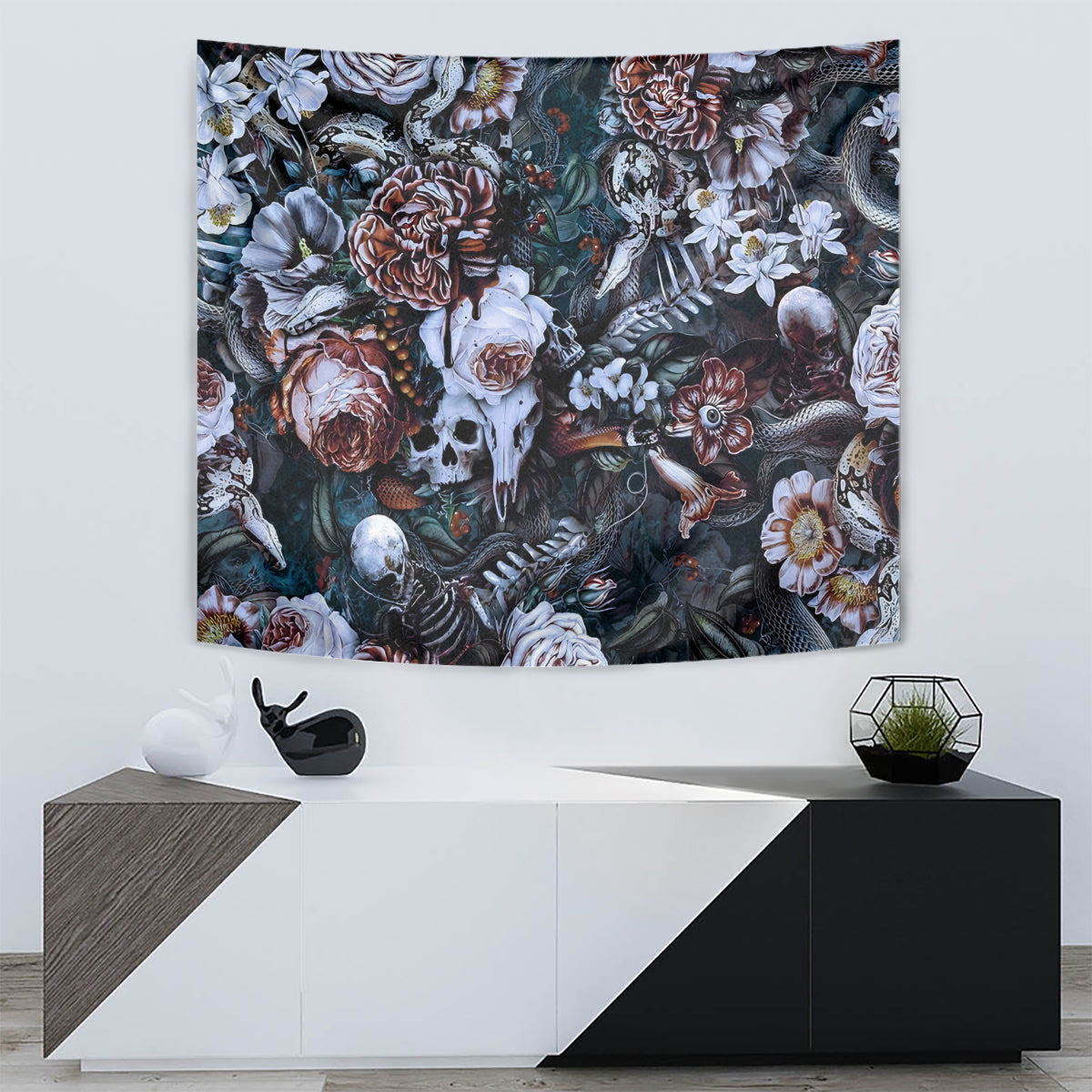 Skulls White Nightmare Tapestry - Wonder Print Shop