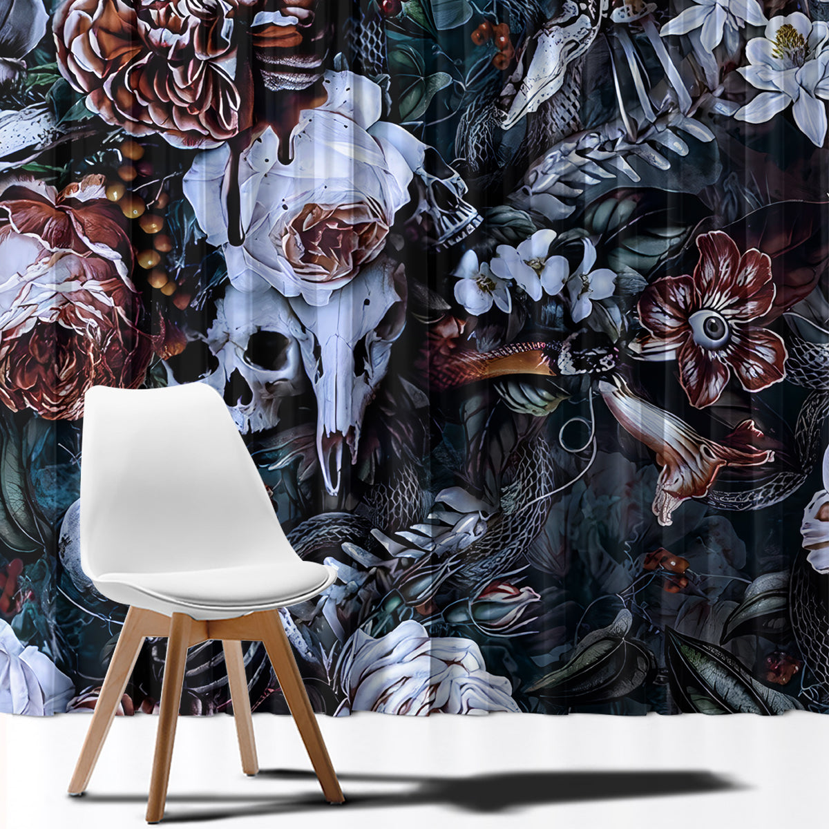 Skulls White Nightmare Window Curtain - Wonder Print Shop