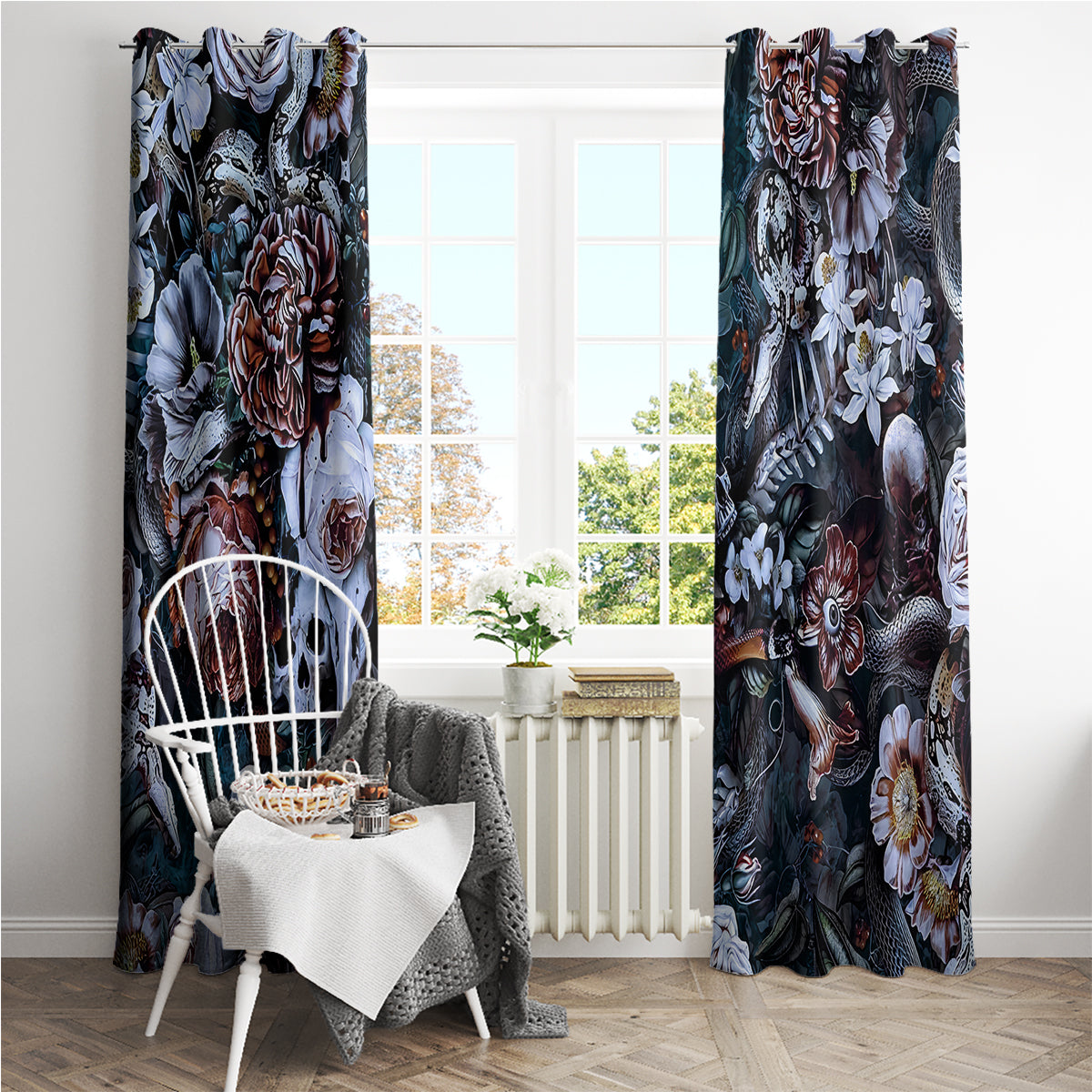 Skulls White Nightmare Window Curtain - Wonder Print Shop