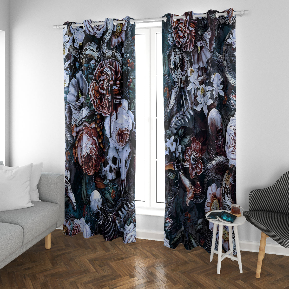 Skulls White Nightmare Window Curtain - Wonder Print Shop