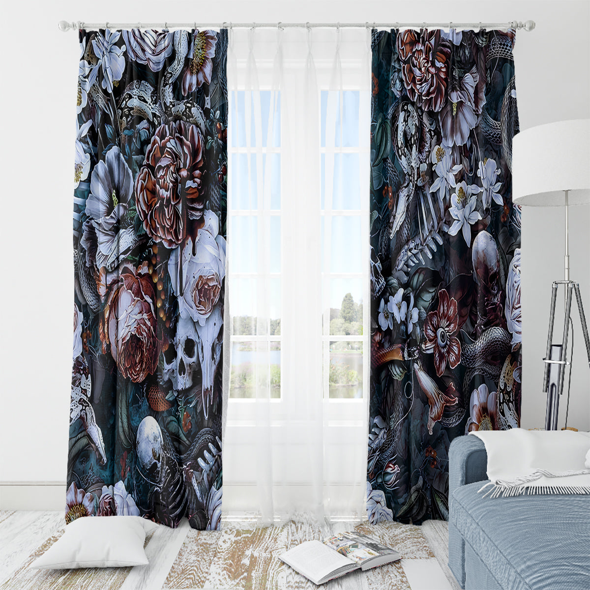 Skulls White Nightmare Window Curtain - Wonder Print Shop