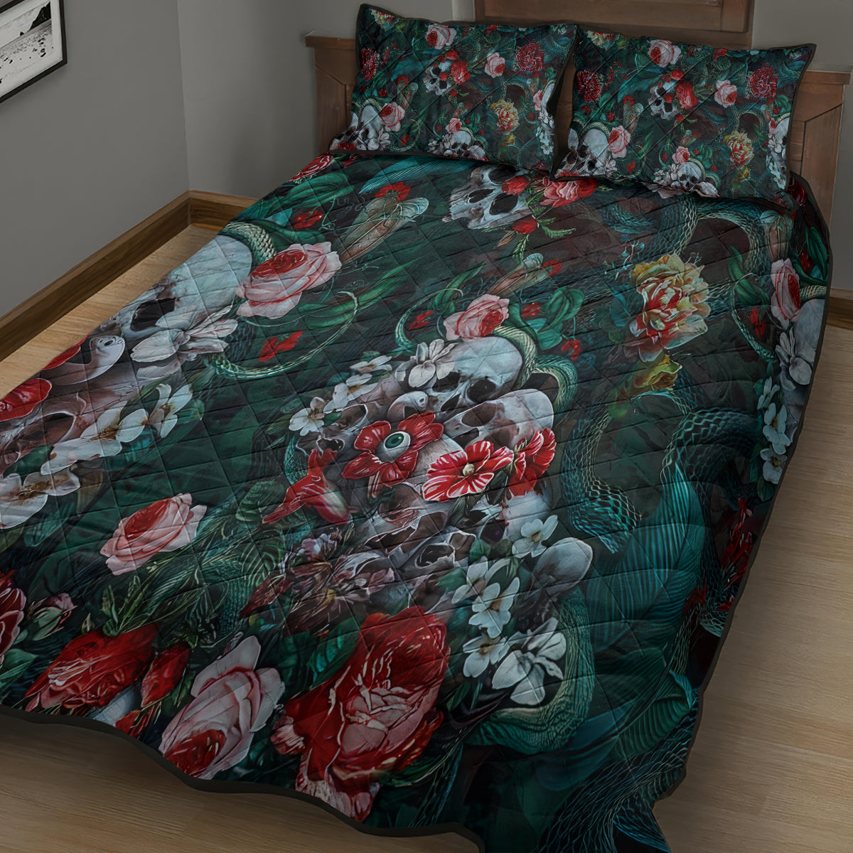 Green Poison Quilt Bed Set - Wonder Print Shop
