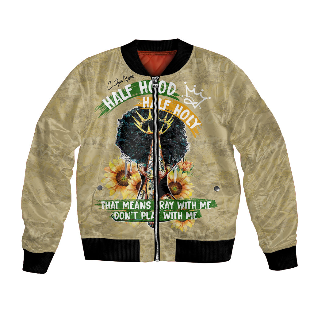 Personalized African Women Bomber Jacket Half Hood Half Holy - Wonder Print Shop