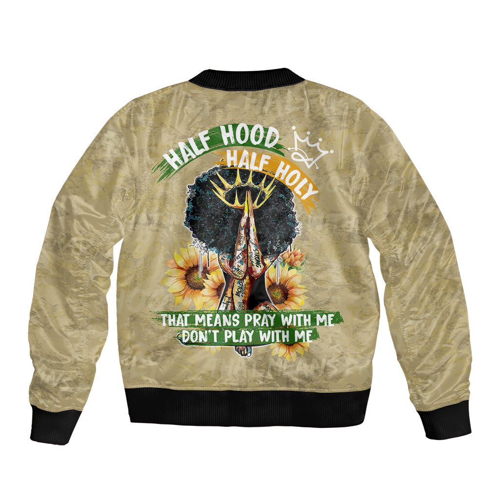 Personalized African Women Bomber Jacket Half Hood Half Holy - Wonder Print Shop