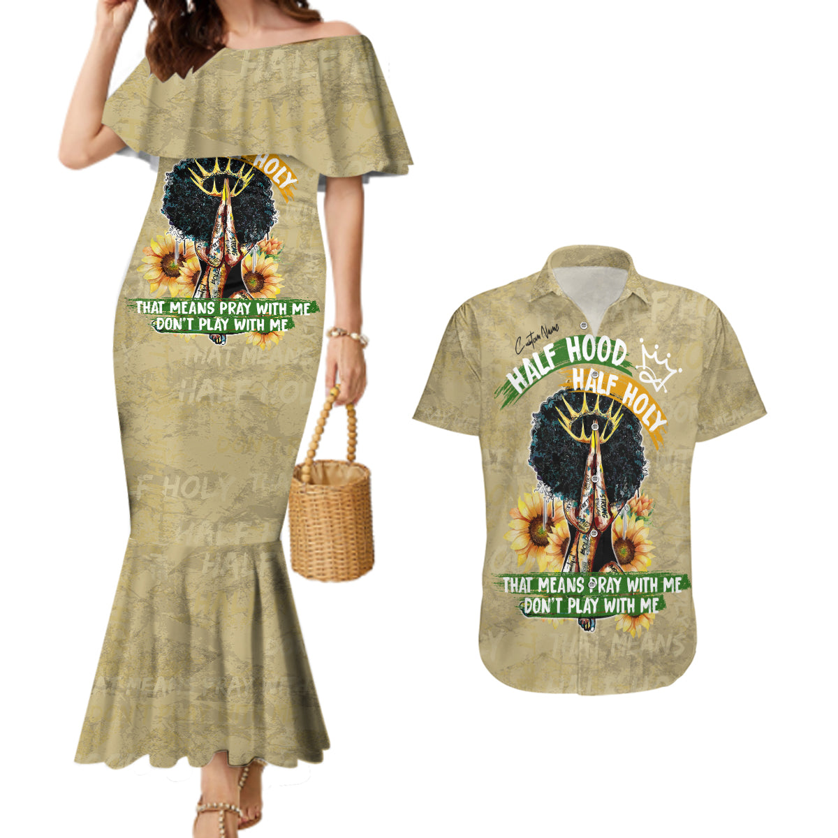 Personalized African Women Couples Matching Mermaid Dress and Hawaiian Shirt Half Hood Half Holy - Wonder Print Shop