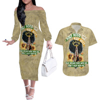 Personalized African Women Couples Matching Off The Shoulder Long Sleeve Dress and Hawaiian Shirt Half Hood Half Holy - Wonder Print Shop