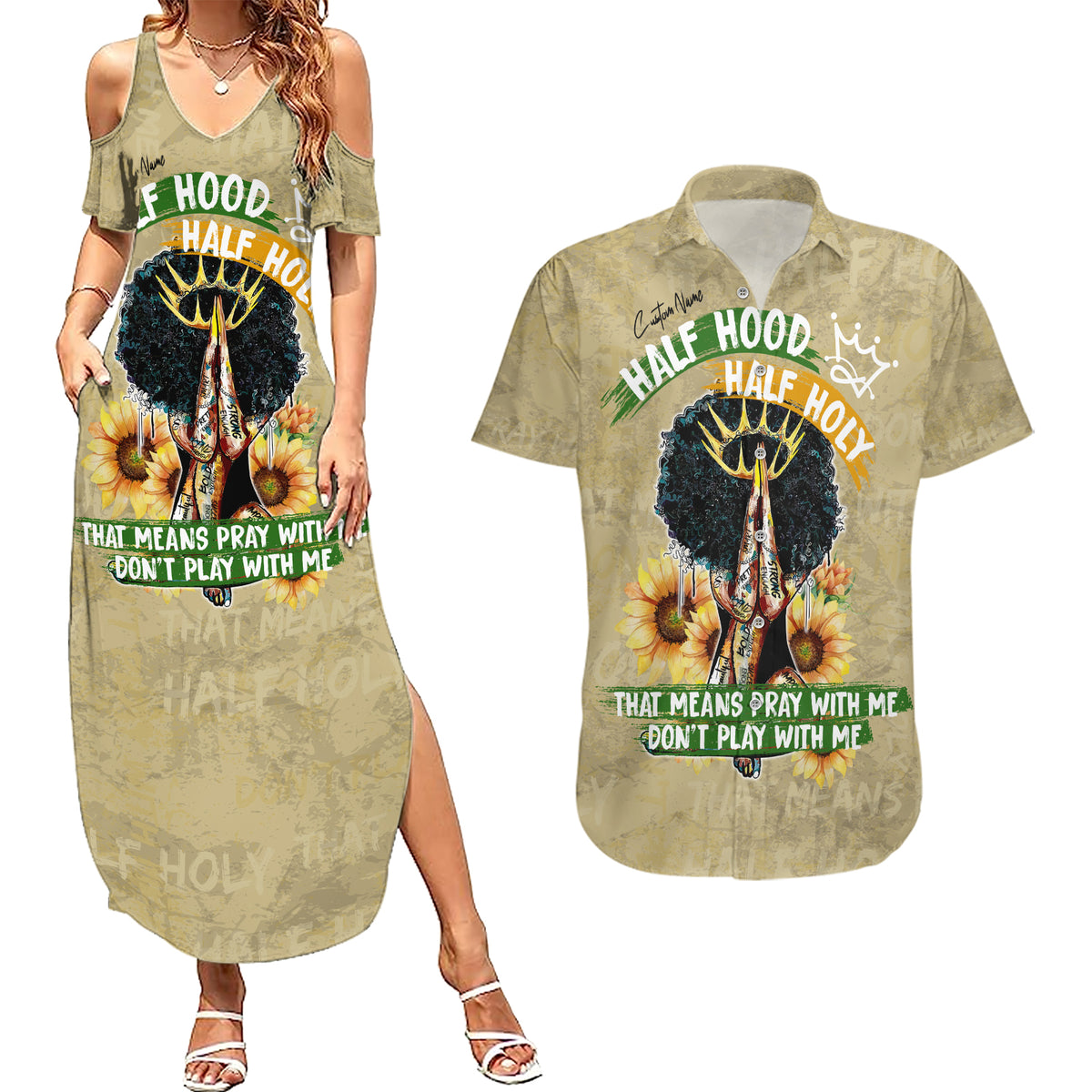 Personalized African Women Couples Matching Summer Maxi Dress and Hawaiian Shirt Half Hood Half Holy - Wonder Print Shop
