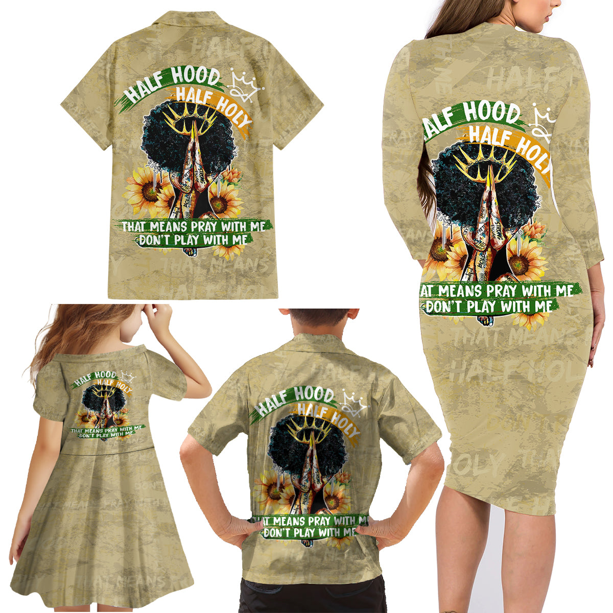 Personalized African Women Family Matching Long Sleeve Bodycon Dress and Hawaiian Shirt Half Hood Half Holy - Wonder Print Shop