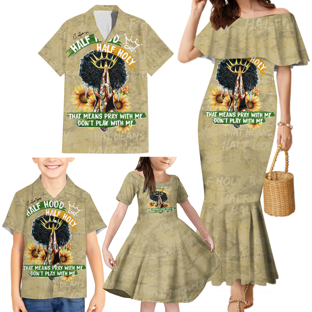Personalized African Women Family Matching Mermaid Dress and Hawaiian Shirt Half Hood Half Holy - Wonder Print Shop