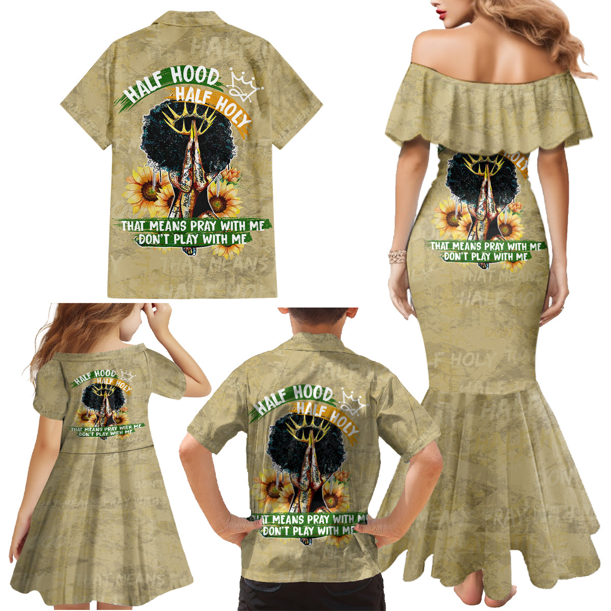 Personalized African Women Family Matching Mermaid Dress and Hawaiian Shirt Half Hood Half Holy - Wonder Print Shop