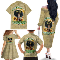 Personalized African Women Family Matching Off Shoulder Long Sleeve Dress and Hawaiian Shirt Half Hood Half Holy - Wonder Print Shop