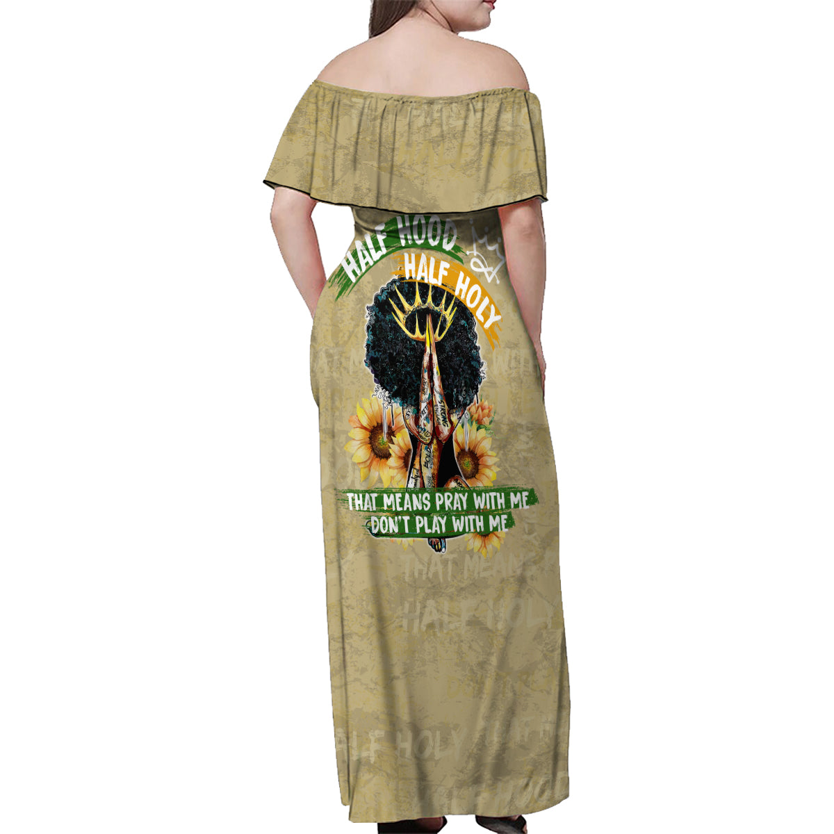Personalized African Women Family Matching Off Shoulder Maxi Dress and Hawaiian Shirt Half Hood Half Holy - Wonder Print Shop