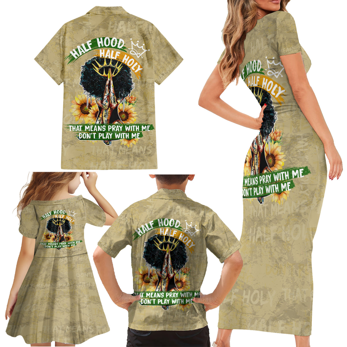 Personalized African Women Family Matching Short Sleeve Bodycon Dress and Hawaiian Shirt Half Hood Half Holy - Wonder Print Shop