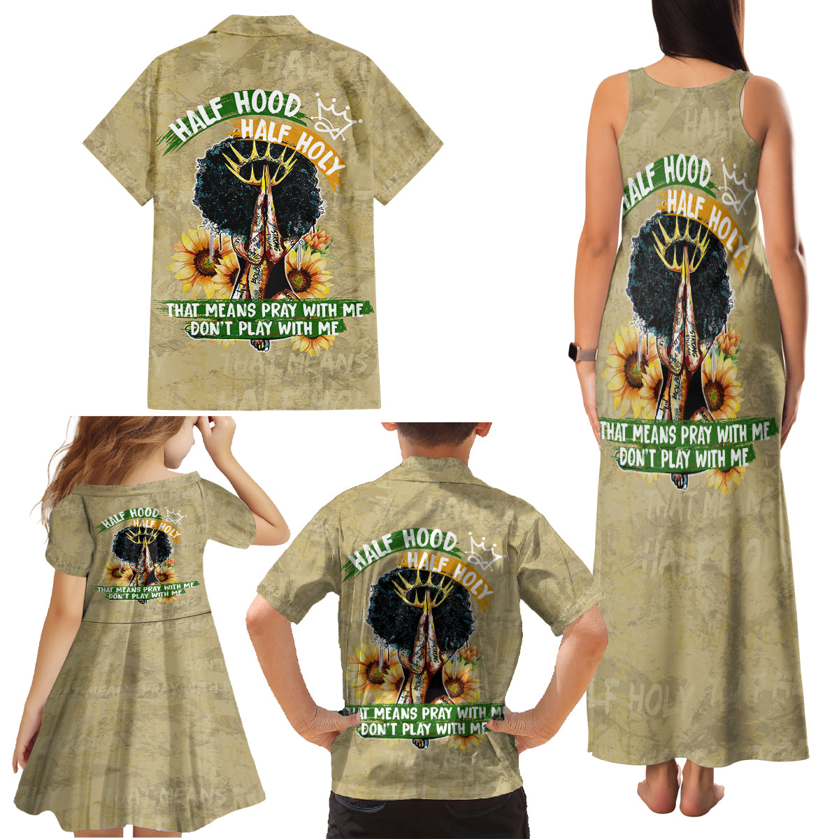 Personalized African Women Family Matching Tank Maxi Dress and Hawaiian Shirt Half Hood Half Holy - Wonder Print Shop