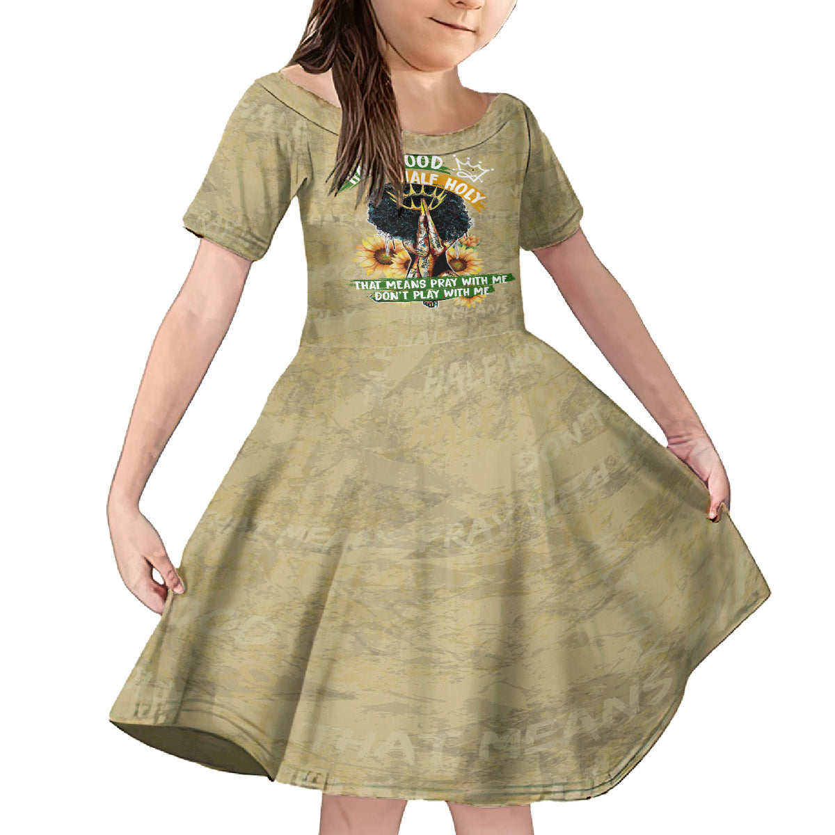Personalized African Women Kid Short Sleeve Dress Half Hood Half Holy - Wonder Print Shop