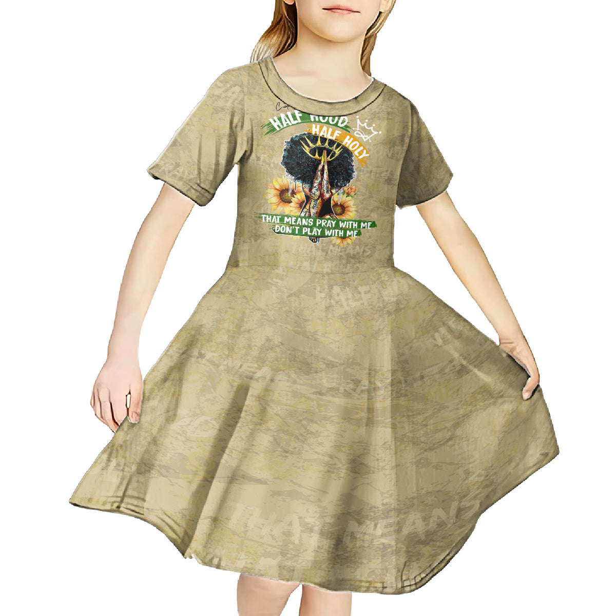 Personalized African Women Kid Short Sleeve Dress Half Hood Half Holy - Wonder Print Shop
