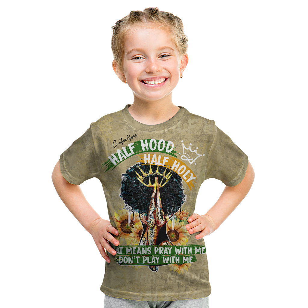 Personalized African Women Kid T Shirt Half Hood Half Holy - Wonder Print Shop