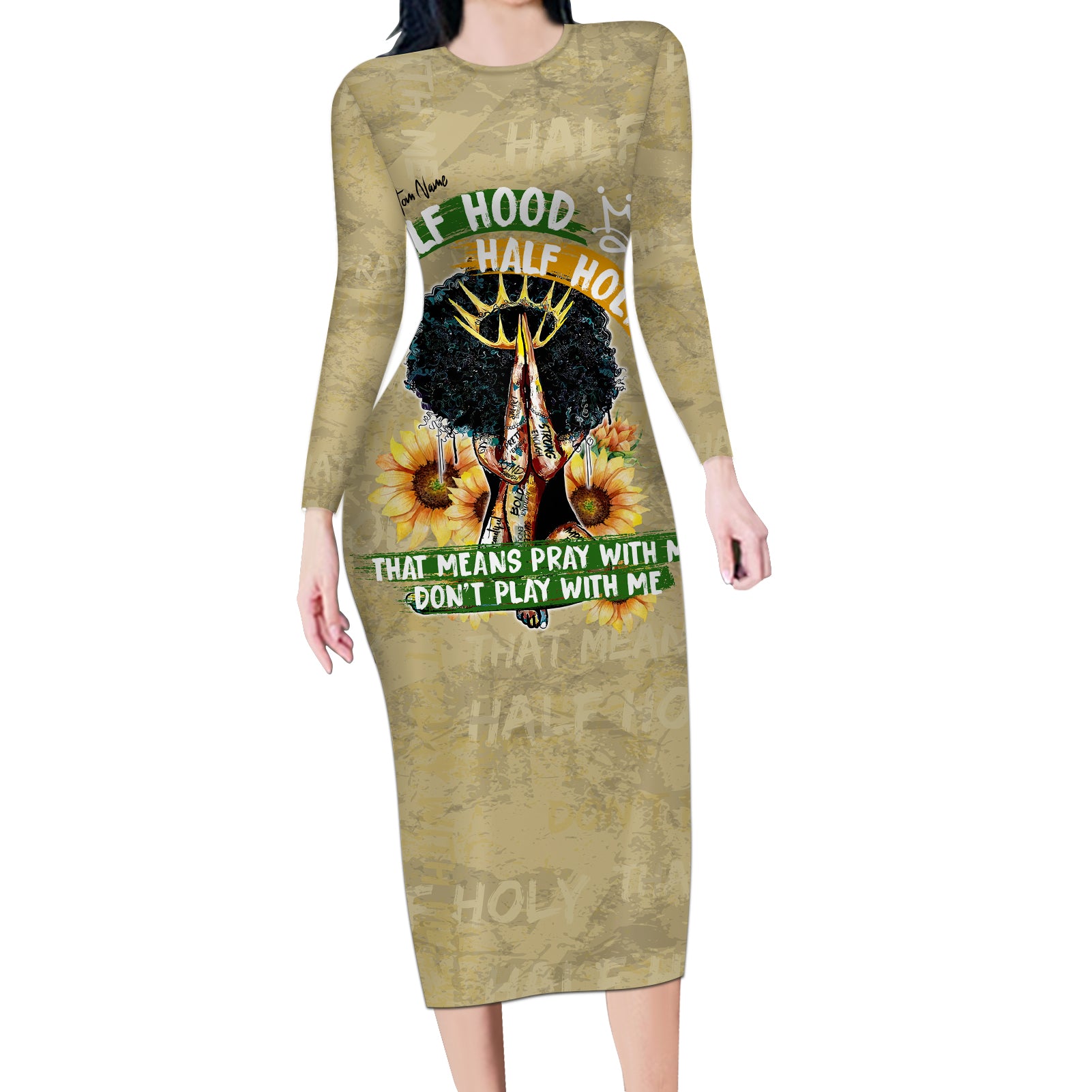 Personalized African Women Long Sleeve Bodycon Dress Half Hood Half Holy - Wonder Print Shop