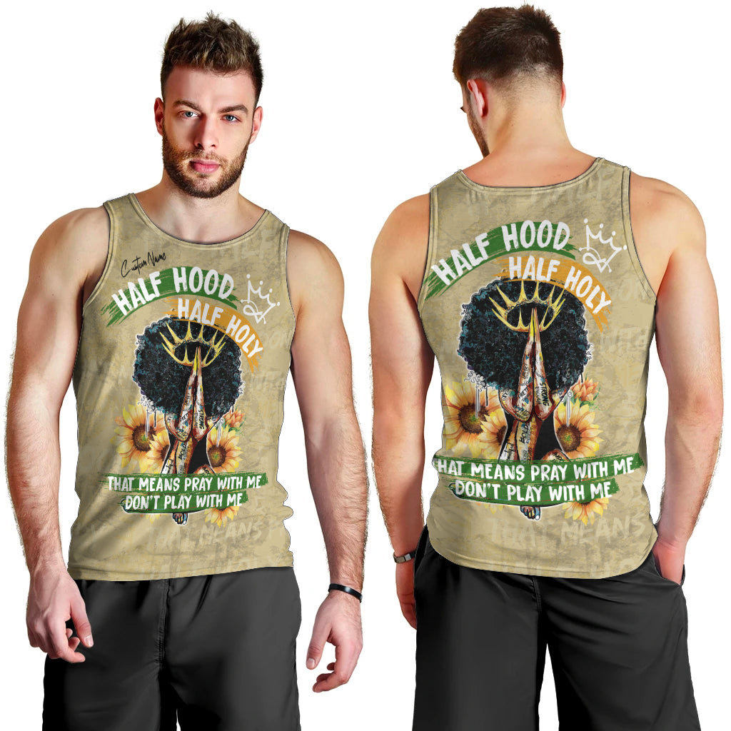 Personalized African Women Men Tank Top Half Hood Half Holy - Wonder Print Shop