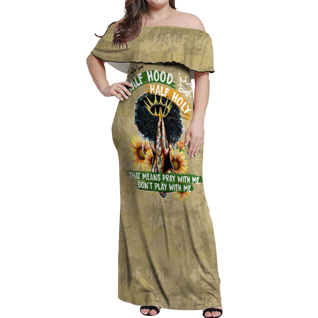Personalized African Women Off Shoulder Maxi Dress Half Hood Half Holy - Wonder Print Shop