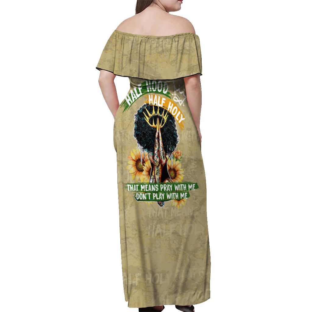 Personalized African Women Off Shoulder Maxi Dress Half Hood Half Holy - Wonder Print Shop