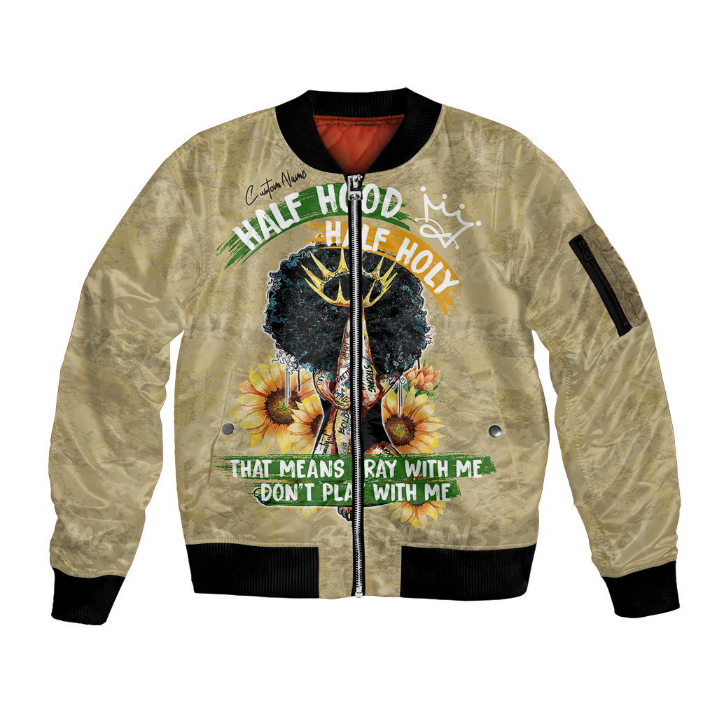 Personalized African Women Sleeve Zip Bomber Jacket Half Hood Half Holy - Wonder Print Shop