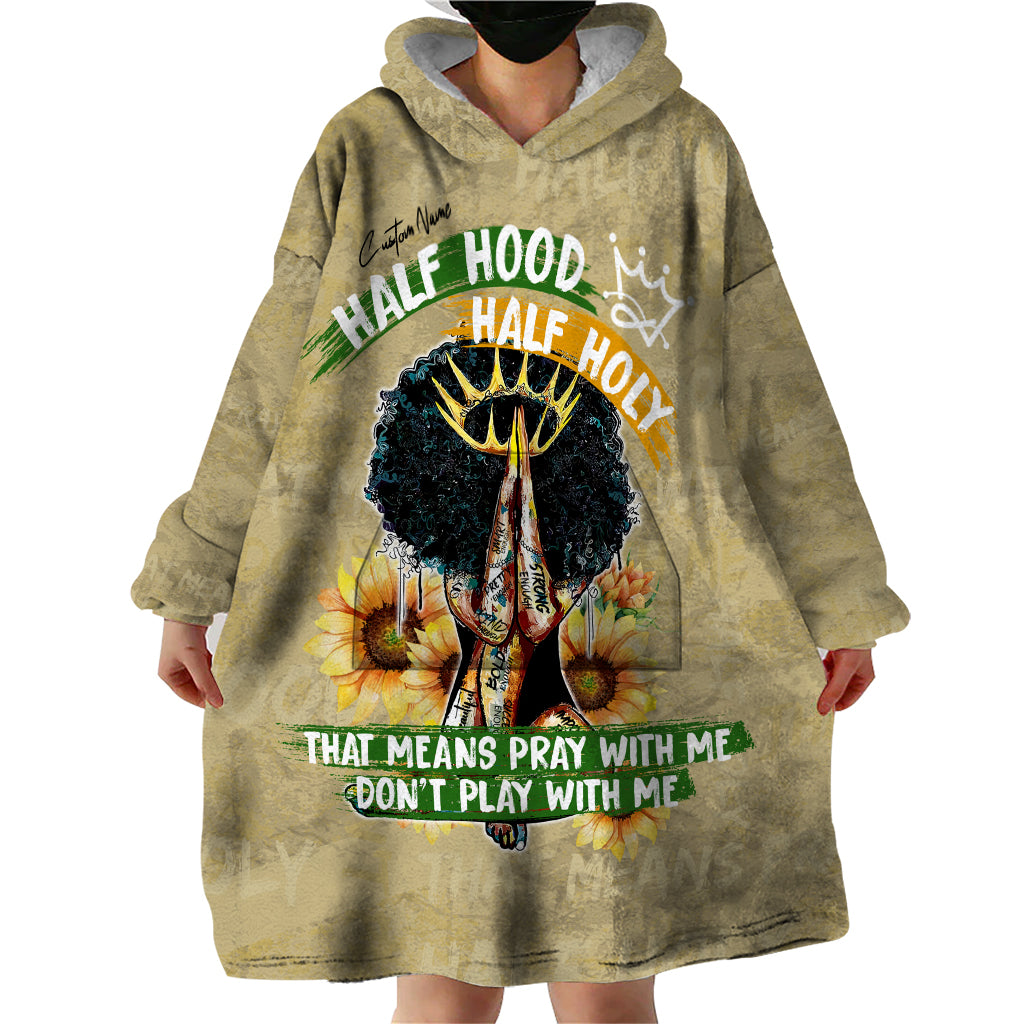 Personalized African Women Wearable Blanket Hoodie Half Hood Half Holy - Wonder Print Shop