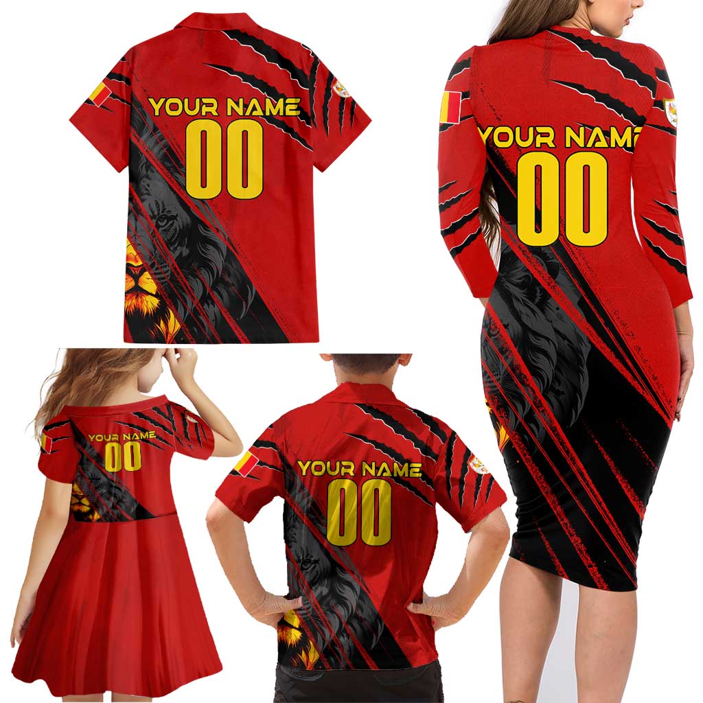 Personalized Belgium Football 2024 Family Matching Long Sleeve Bodycon Dress and Hawaiian Shirt Trophy Wing Style - Wonder Print Shop