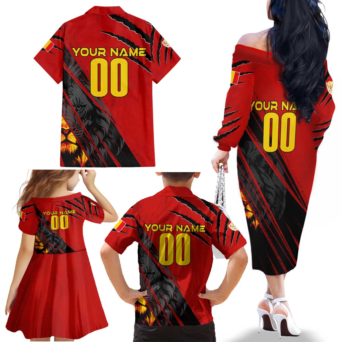 Personalized Belgium Football 2024 Family Matching Off The Shoulder Long Sleeve Dress and Hawaiian Shirt Trophy Wing Style - Wonder Print Shop