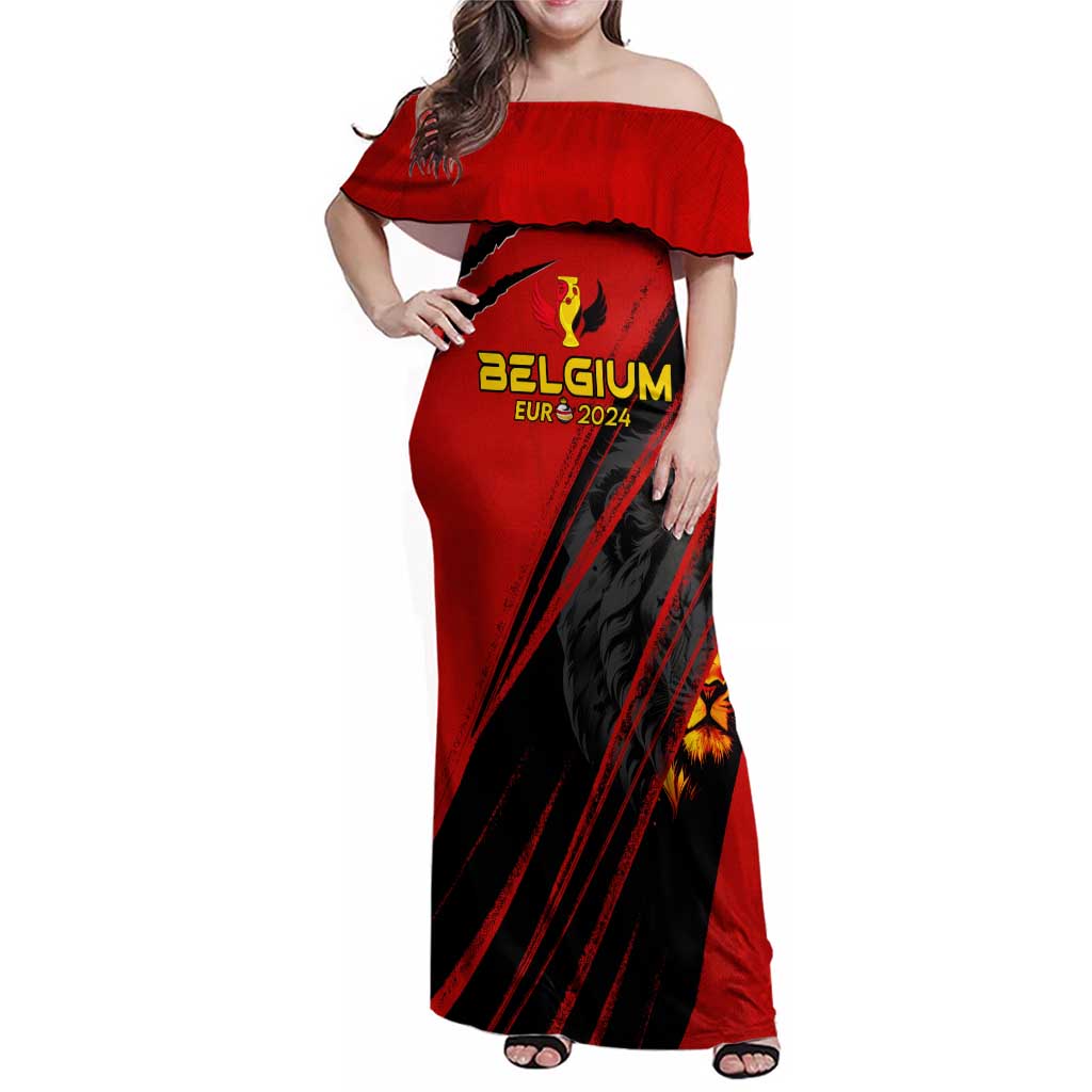 Personalized Belgium Football 2024 Family Matching Off Shoulder Maxi Dress and Hawaiian Shirt Trophy Wing Style - Wonder Print Shop