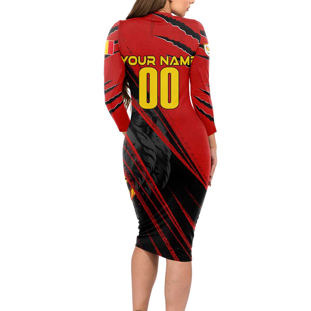 Personalized Belgium Football 2024 Long Sleeve Bodycon Dress Trophy Wing Style - Wonder Print Shop