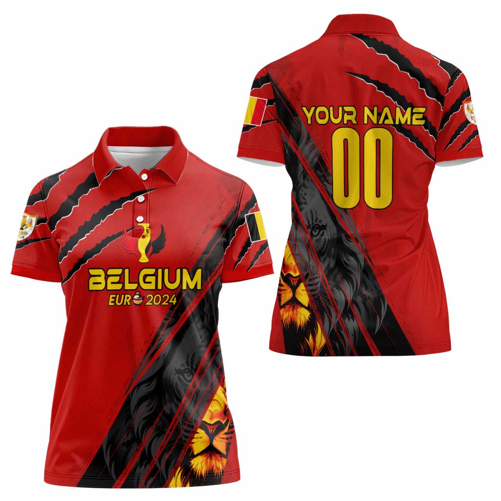 Personalized Belgium Football 2024 Women Polo Shirt Trophy Wing Style - Wonder Print Shop