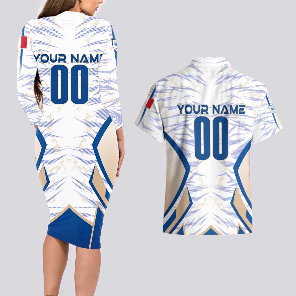 Personalized France Football 2024 Couples Matching Long Sleeve Bodycon Dress and Hawaiian Shirt Trophy Wing Style - Wonder Print Shop