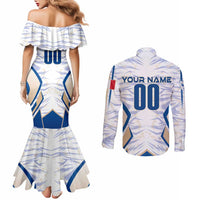 Personalized France Football 2024 Couples Matching Mermaid Dress and Long Sleeve Button Shirt Trophy Wing Style