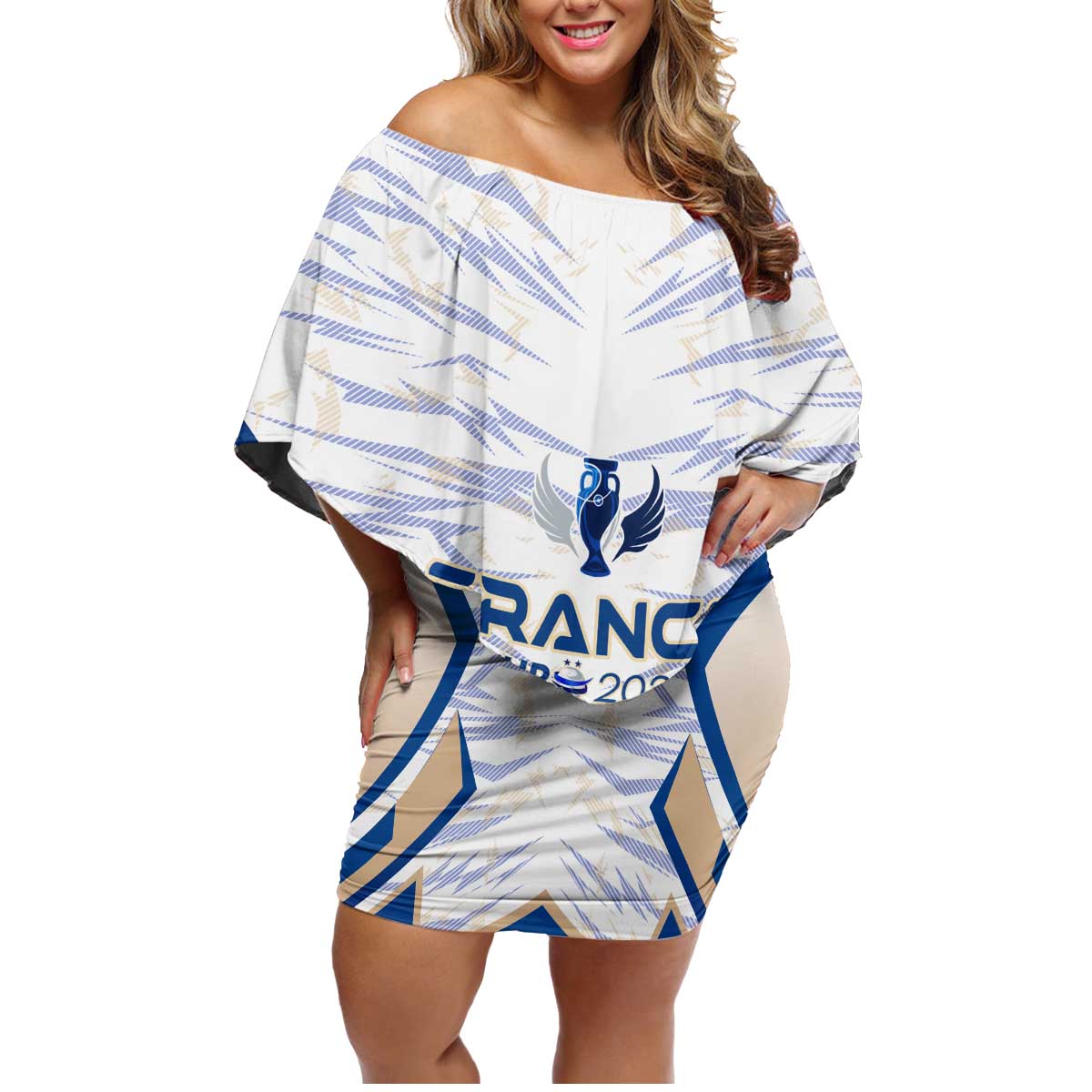 Personalized France Football 2024 Family Matching Off Shoulder Short Dress and Hawaiian Shirt Trophy Wing Style - Wonder Print Shop