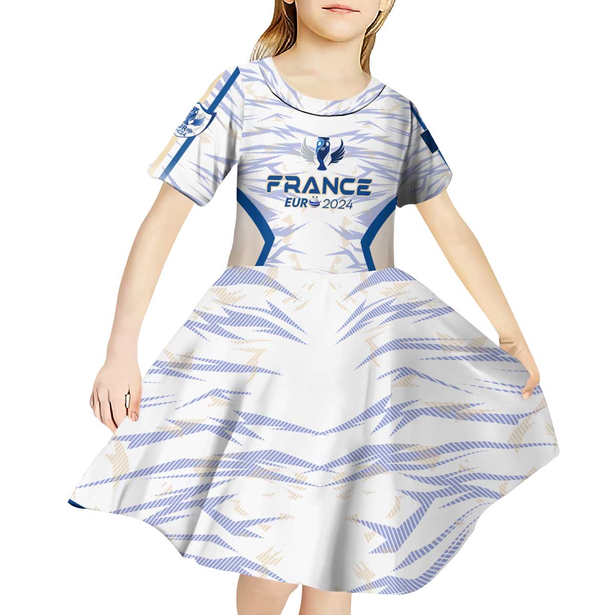 Personalized France Football 2024 Kid Short Sleeve Dress Trophy Wing Style - Wonder Print Shop
