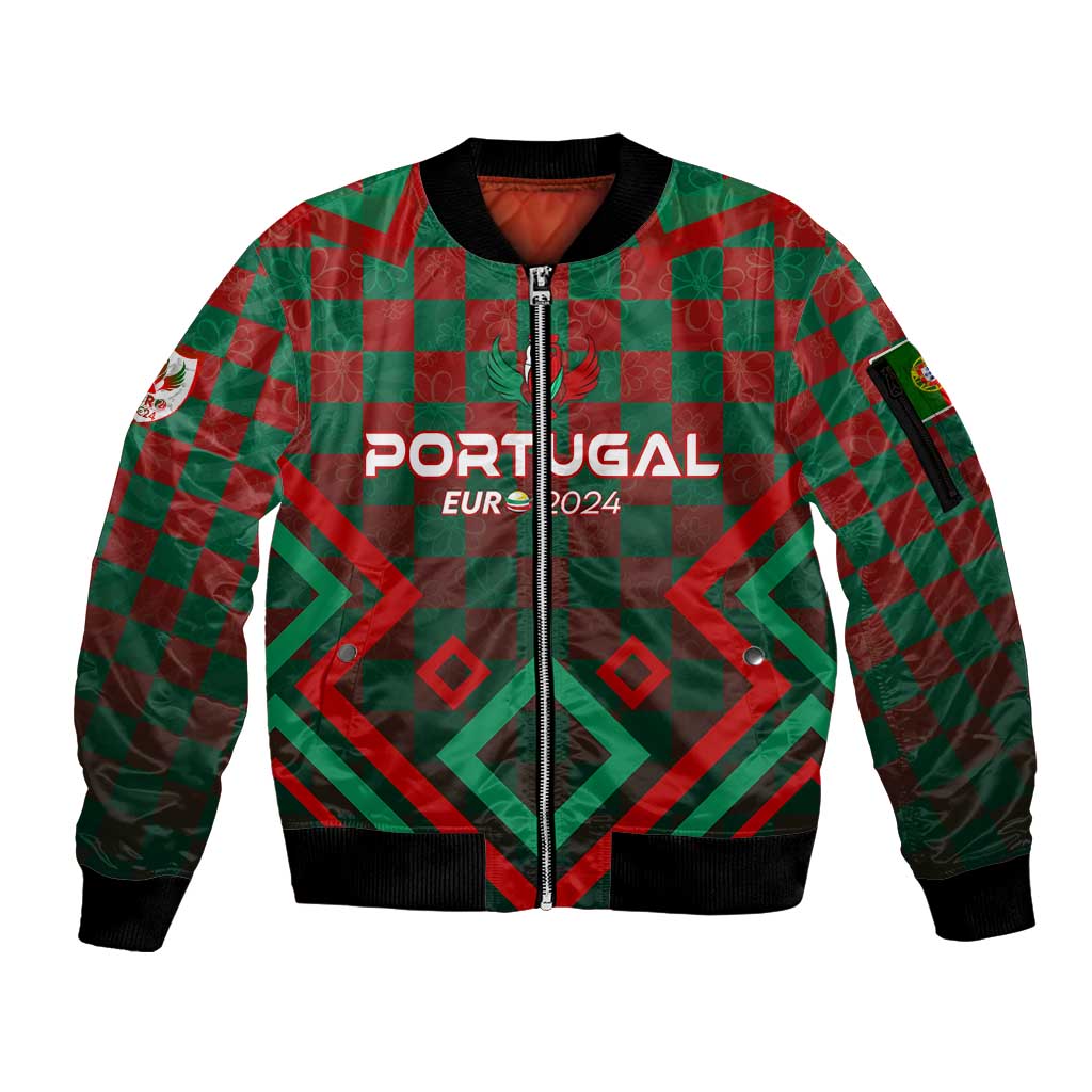Personalized Portugal Football 2024 Sleeve Zip Bomber Jacket Trophy Wing Style - Wonder Print Shop