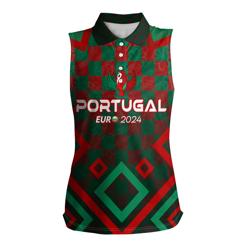 Personalized Portugal Football 2024 Women Sleeveless Polo Shirt Trophy Wing Style - Wonder Print Shop