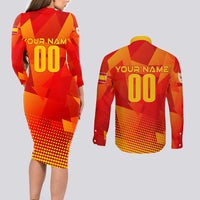 Personalized Spain Football 2024 Couples Matching Long Sleeve Bodycon Dress and Long Sleeve Button Shirt Trophy Wing Style - Wonder Print Shop