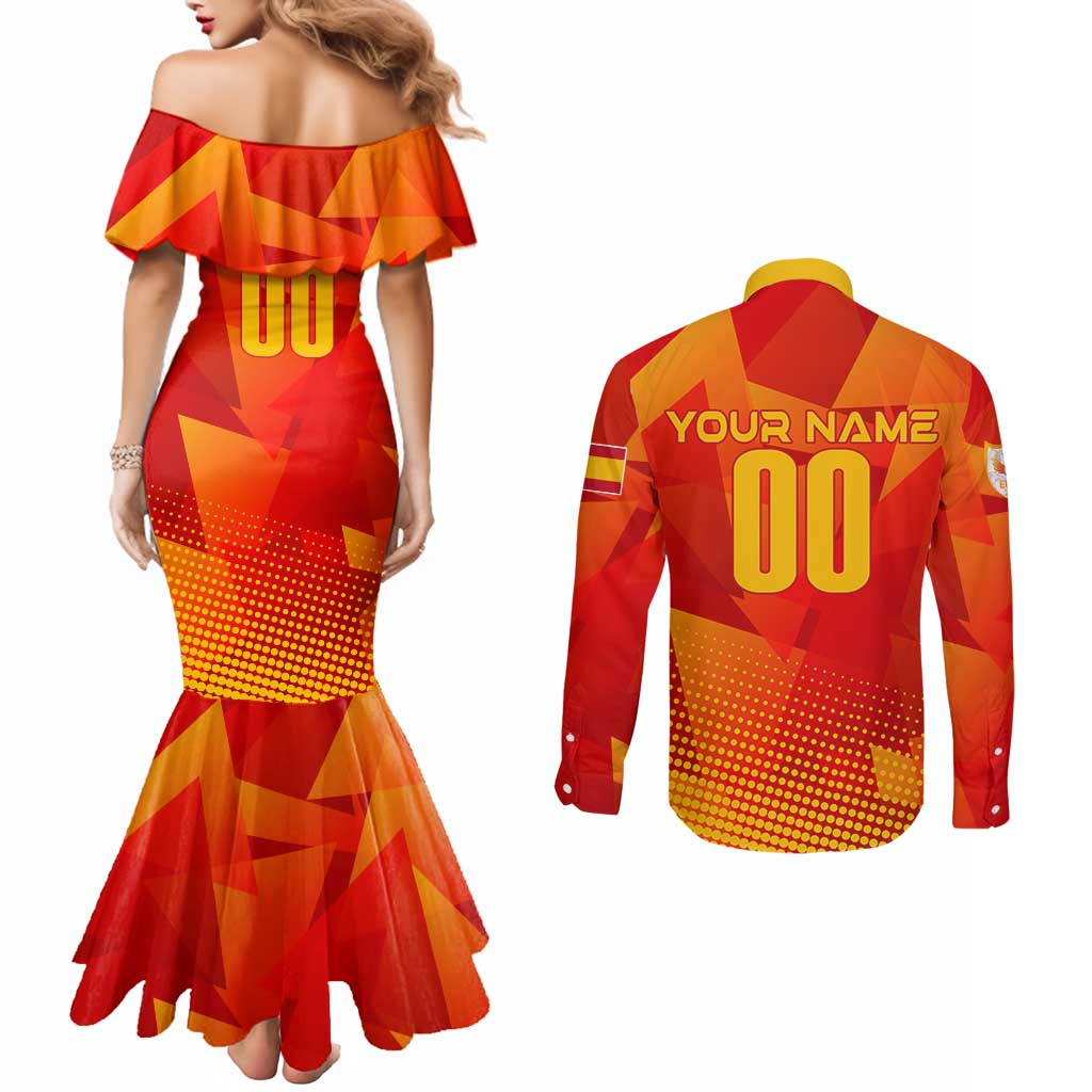 Personalized Spain Football 2024 Couples Matching Mermaid Dress and Long Sleeve Button Shirt Trophy Wing Style