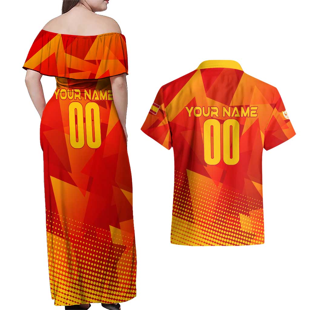 Personalized Spain Football 2024 Couples Matching Off Shoulder Maxi Dress and Hawaiian Shirt Trophy Wing Style - Wonder Print Shop