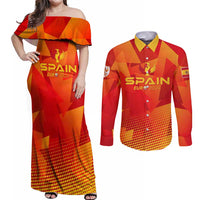 Personalized Spain Football 2024 Couples Matching Off Shoulder Maxi Dress and Long Sleeve Button Shirt Trophy Wing Style - Wonder Print Shop