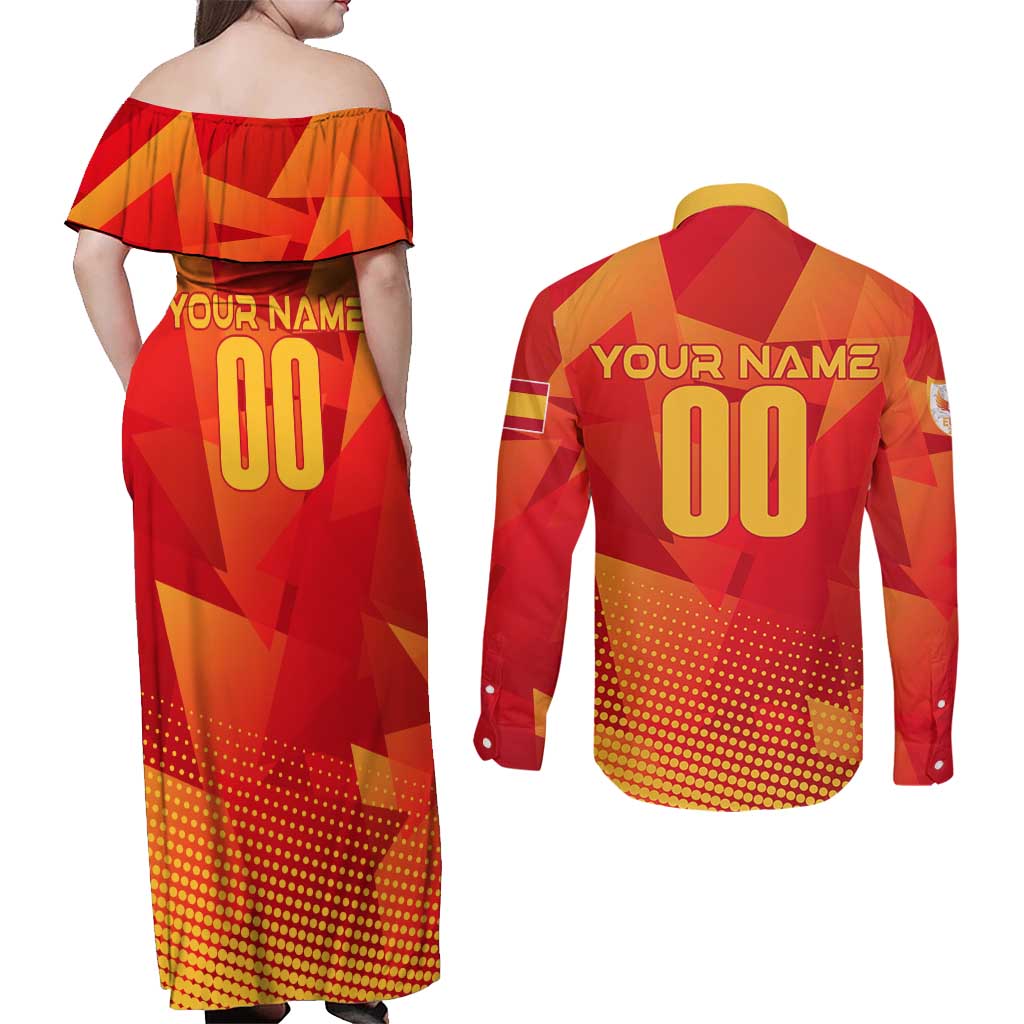 Personalized Spain Football 2024 Couples Matching Off Shoulder Maxi Dress and Long Sleeve Button Shirt Trophy Wing Style - Wonder Print Shop