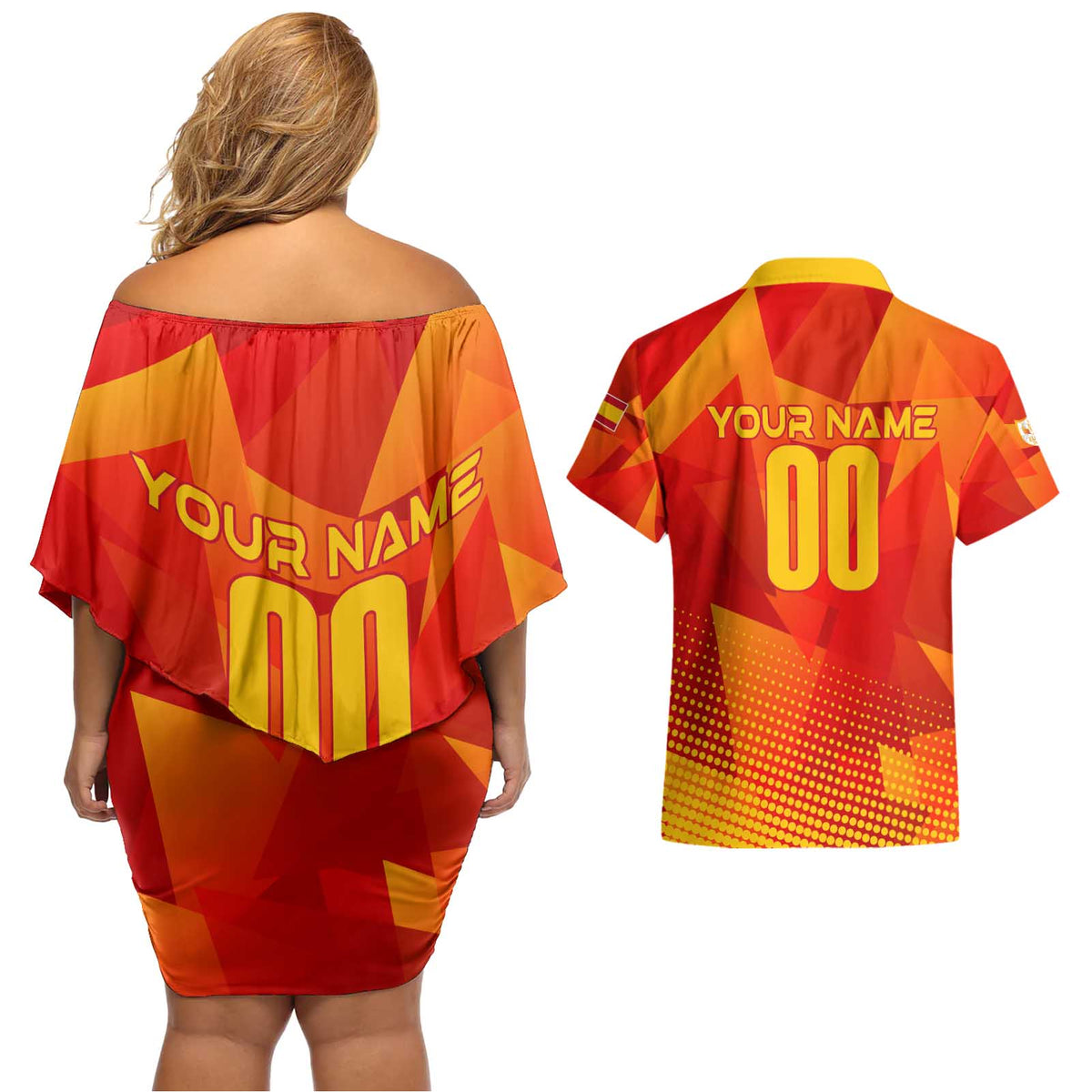Personalized Spain Football 2024 Couples Matching Off Shoulder Short Dress and Hawaiian Shirt Trophy Wing Style - Wonder Print Shop