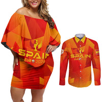 Personalized Spain Football 2024 Couples Matching Off Shoulder Short Dress and Long Sleeve Button Shirt Trophy Wing Style - Wonder Print Shop
