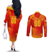 Personalized Spain Football 2024 Couples Matching Off The Shoulder Long Sleeve Dress and Long Sleeve Button Shirt Trophy Wing Style