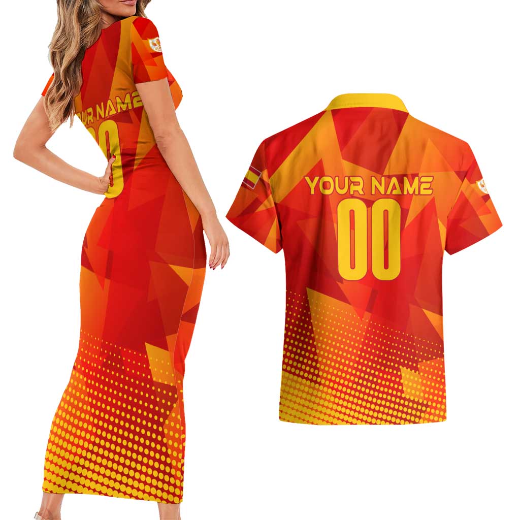 Personalized Spain Football 2024 Couples Matching Short Sleeve Bodycon Dress and Hawaiian Shirt Trophy Wing Style - Wonder Print Shop