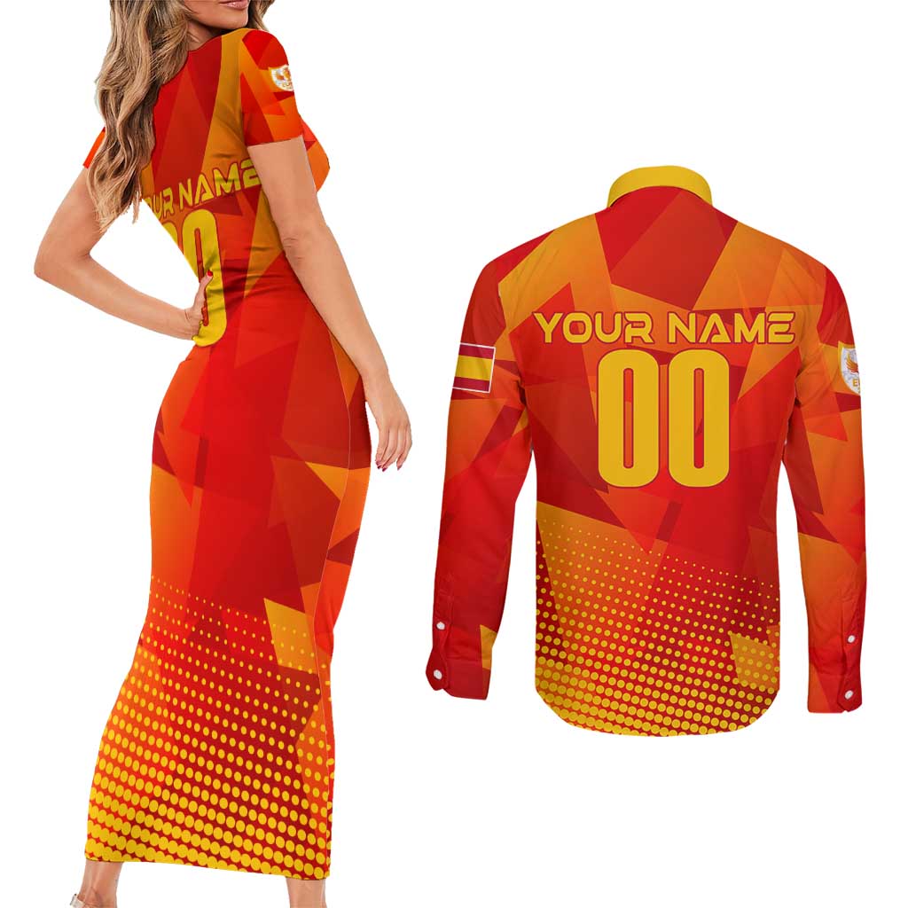 Personalized Spain Football 2024 Couples Matching Short Sleeve Bodycon Dress and Long Sleeve Button Shirt Trophy Wing Style - Wonder Print Shop