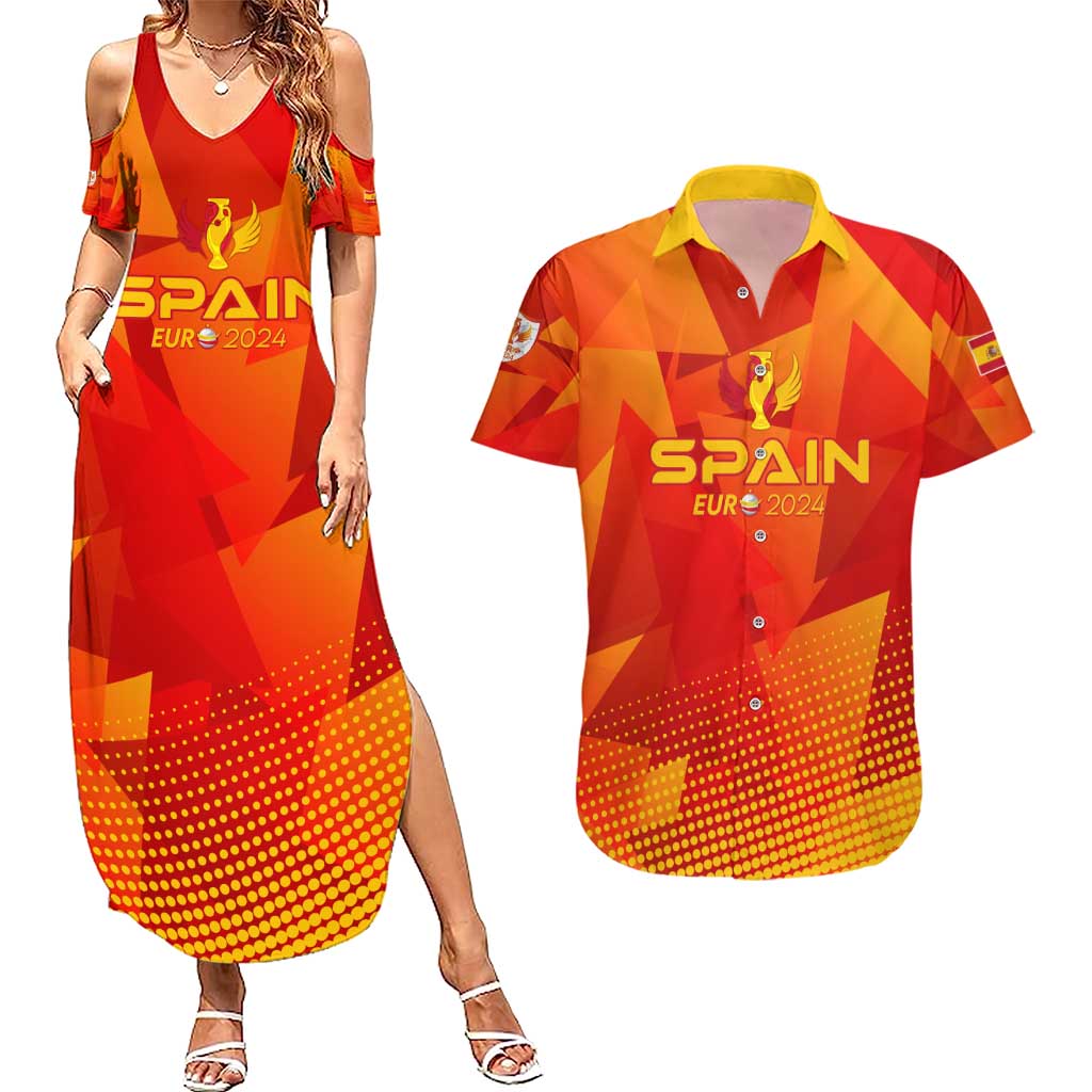 Personalized Spain Football 2024 Couples Matching Summer Maxi Dress and Hawaiian Shirt Trophy Wing Style - Wonder Print Shop